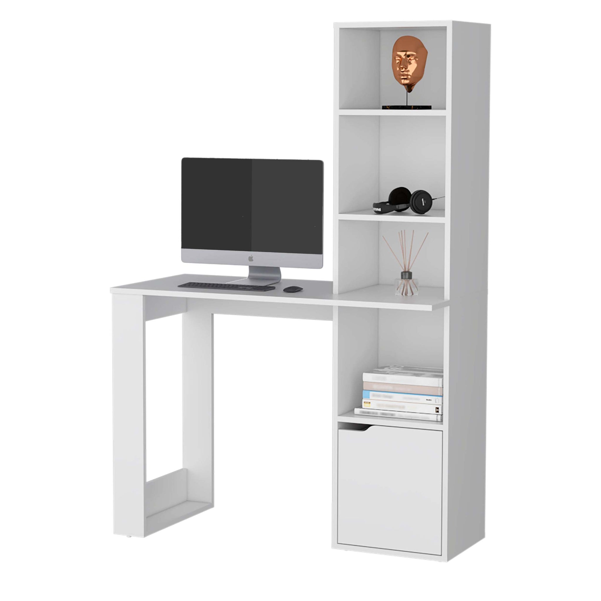Peterson Computer Desk with 4 Tier Bookcase and 1 Door white-engineered wood