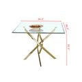 Contemporary Square Clear Dining Tempered Glass Table With Gold Finish Stainless Steel Legs Gold Tempered Glass