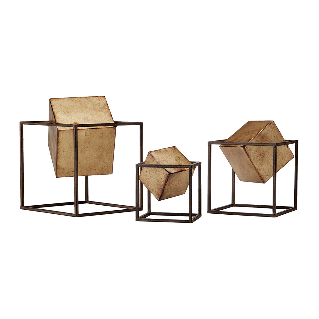 Quad Gold Cubes 3 Piece Tabletop Decor Set Black Gold Metal