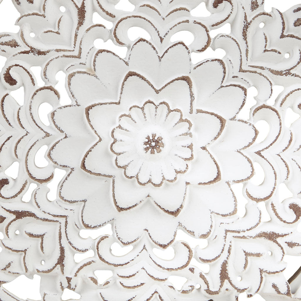 Distressed White Floral 3 Piece Carved Wood Wall Decor Set Natural White Wood