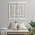 Framed Geometric Rice Paper Panel 2 Piece Shadowbox Wall Decor Set Off White Mdf