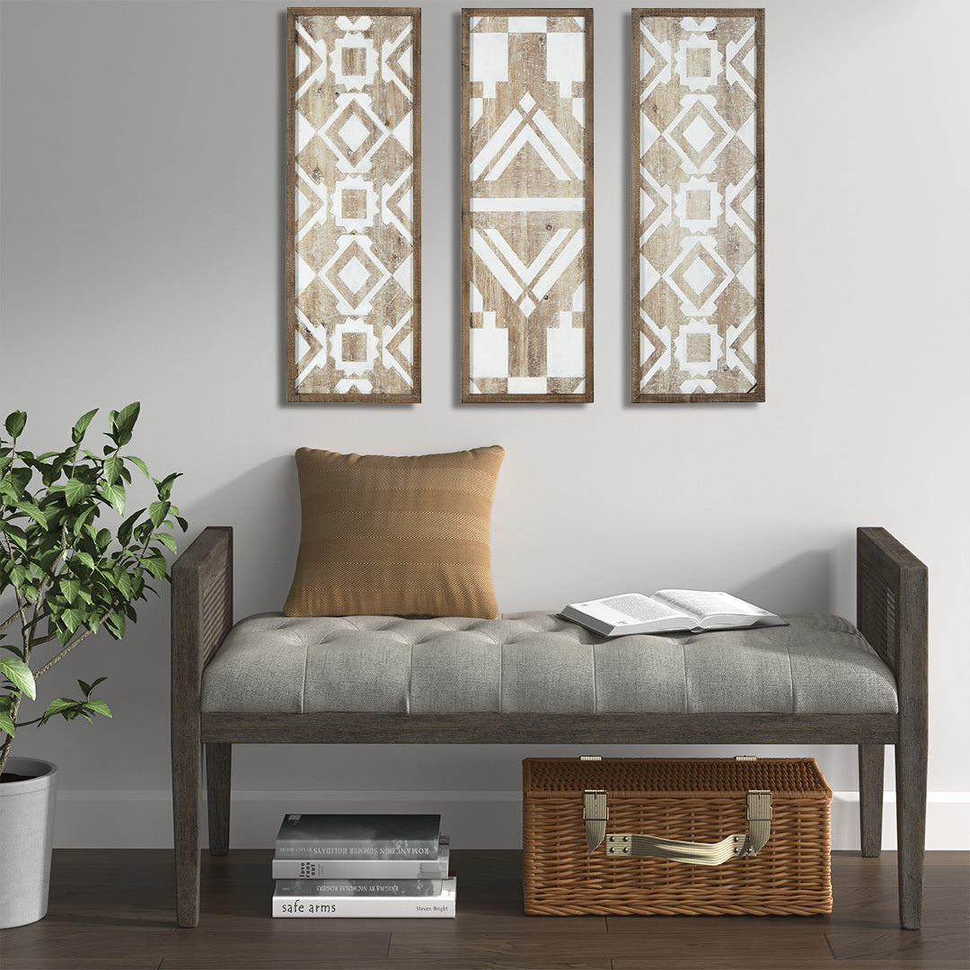 Two Tone Geometric 3 Piece Wood Wall Decor Set Natural Wood