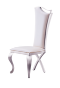 Unique Design Backrest Dining Chair With Stainless Steel Legs Set Of 2 White Leather