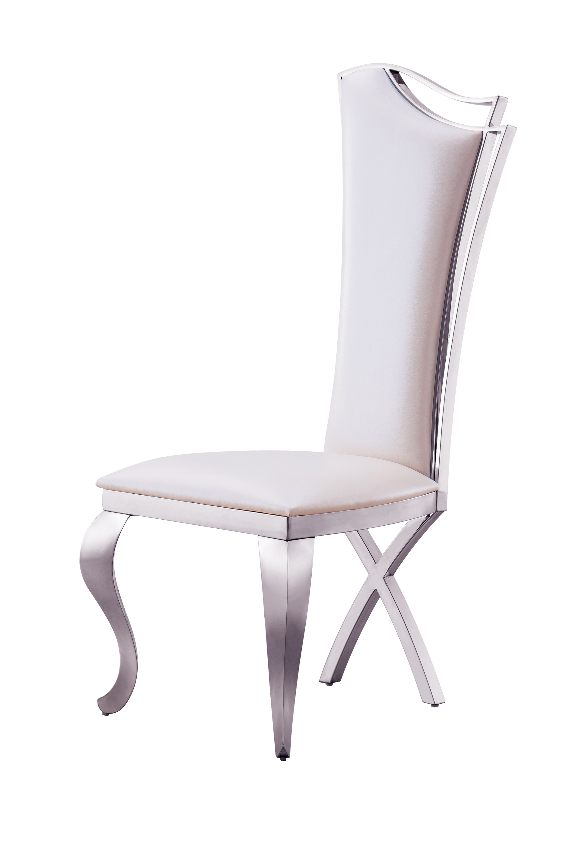 Unique Design Backrest Dining Chair With Stainless Steel Legs Set Of 2 White Leather