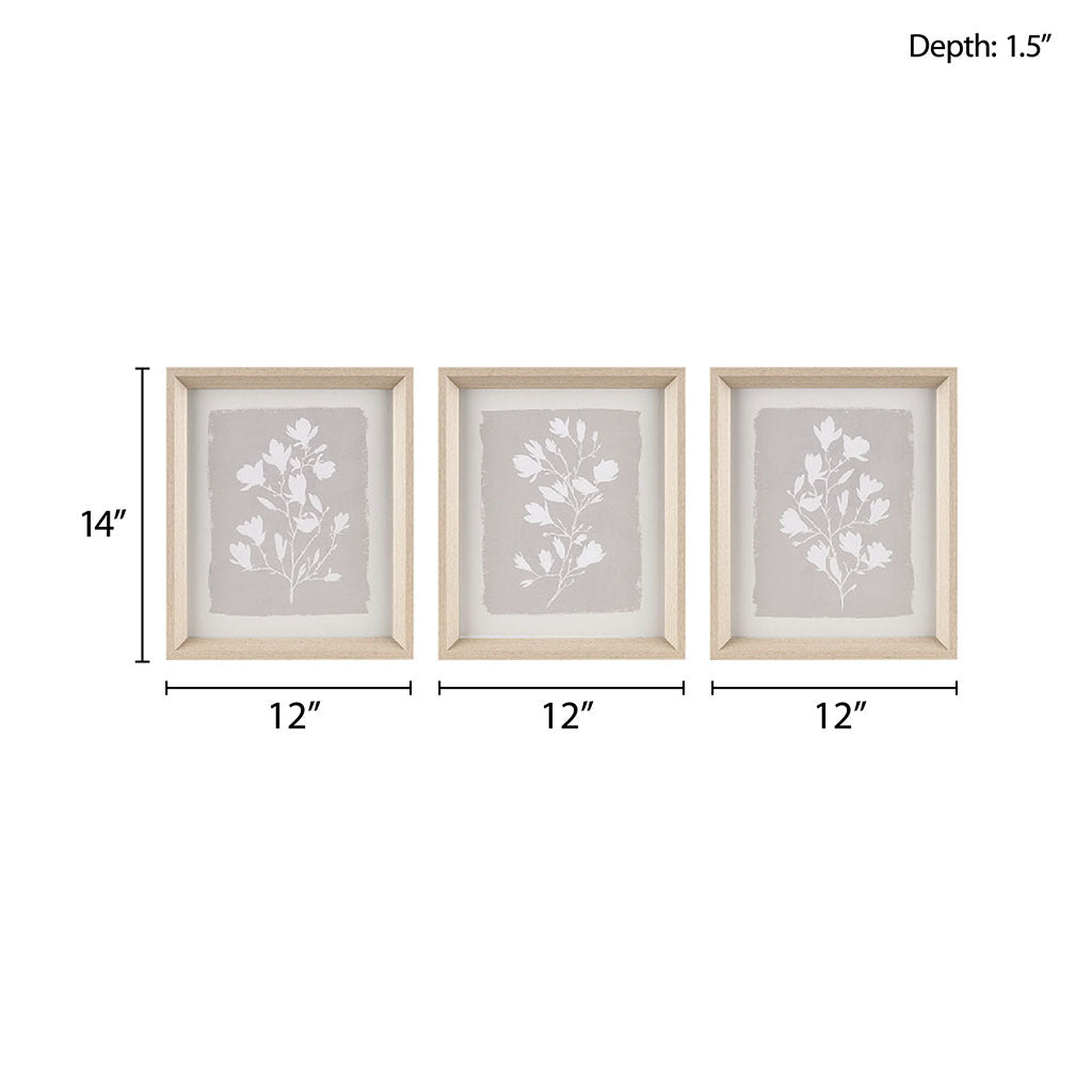 3 Piece Framed Glass Wall Art Set Beige Mdf