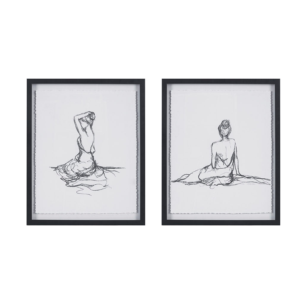 Sketch 2 Piece Framed Glass And Matted Wall Art Set White Black Mdf