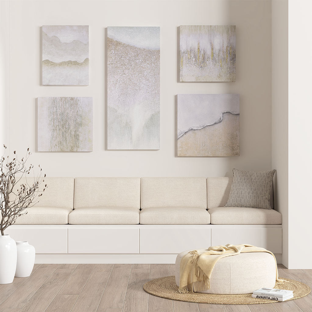 Hand Embellished Abstract 5 Piece Gallery Canvas Wall Art Set Neutral Mdf