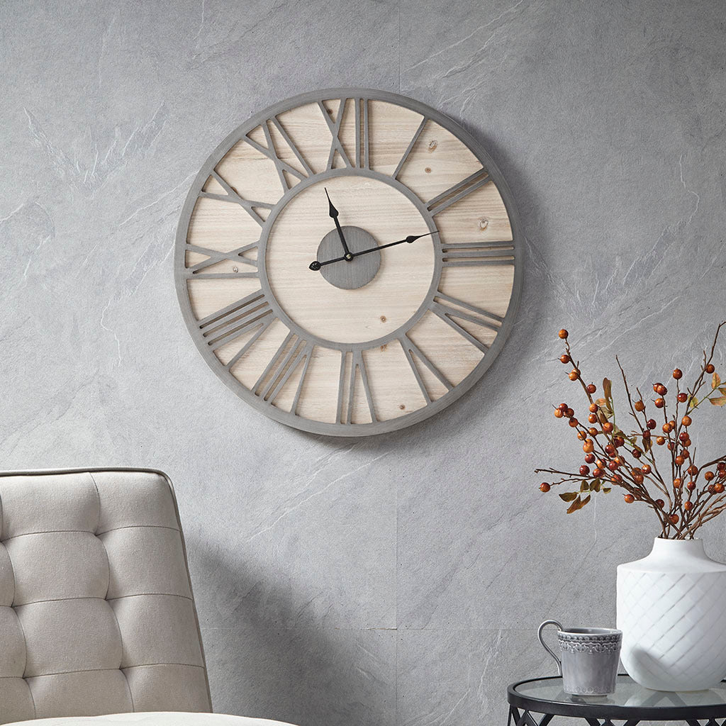 23.6" Wood Wall Clock Natural Grey Mdf