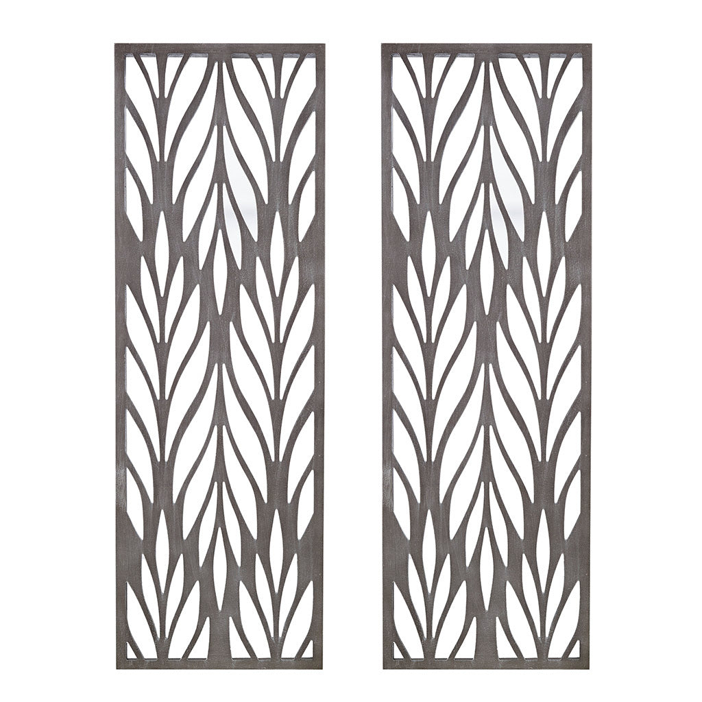 Grey Laser Cut Wood 2 Piece Panel Wall Decor Set Reclaimed Grey Mdf