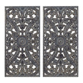 Distressed Carved Wood 2 Piece Wall Decor Set Antique Blue Mdf