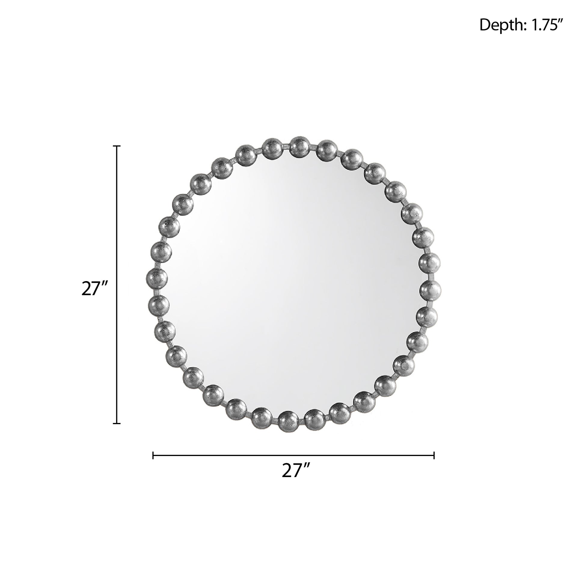 Beaded Round Wall Mirror 27"D Silver Mdf