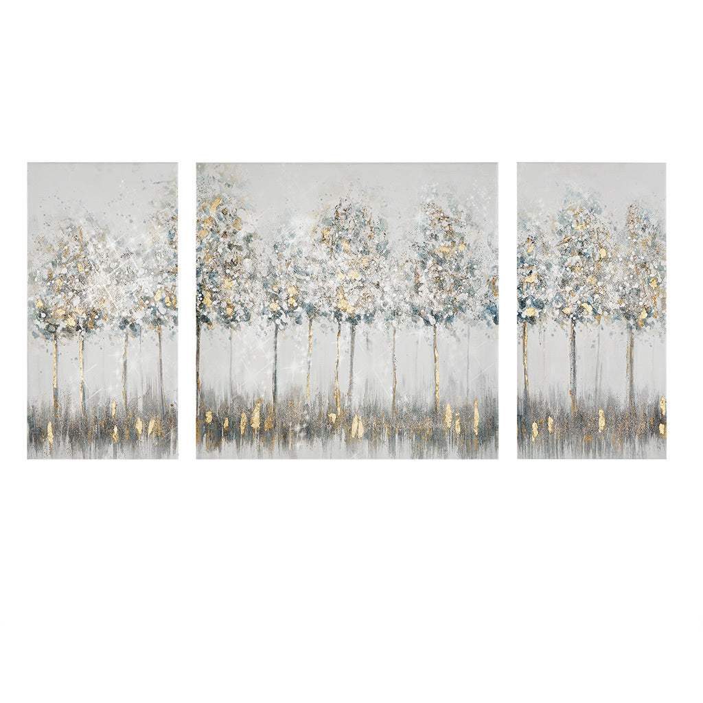 Gold Foil Triptych 3 Piece Canvas Wall Art Set Blue Multi Mdf