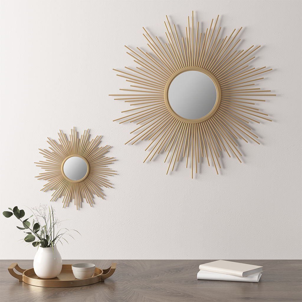 Sunburst Wall Decor Mirror 14.5"D Gold Mdf