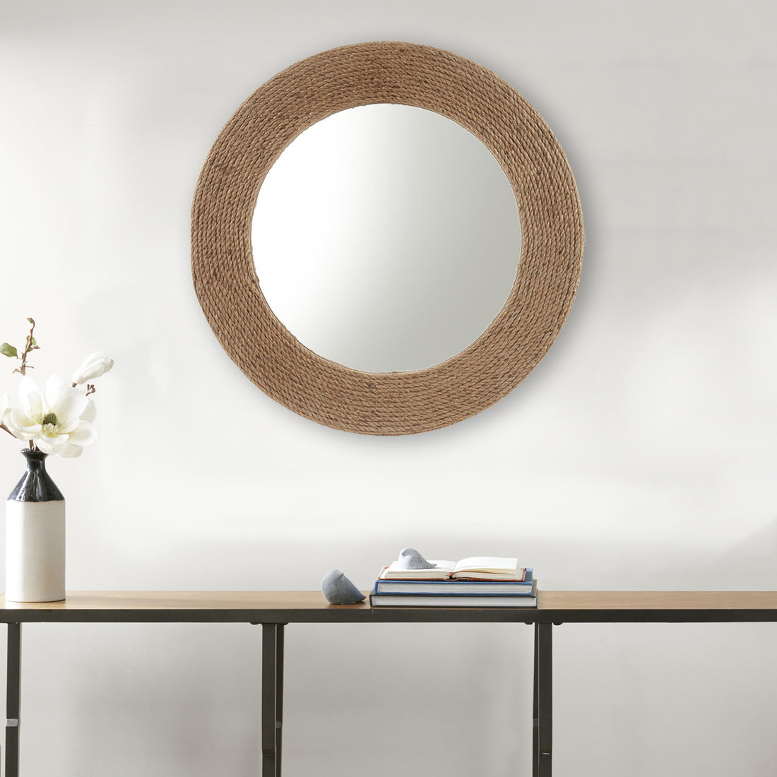 Natural Jute Rope Round Wall Mirror 26" Natural Mdf