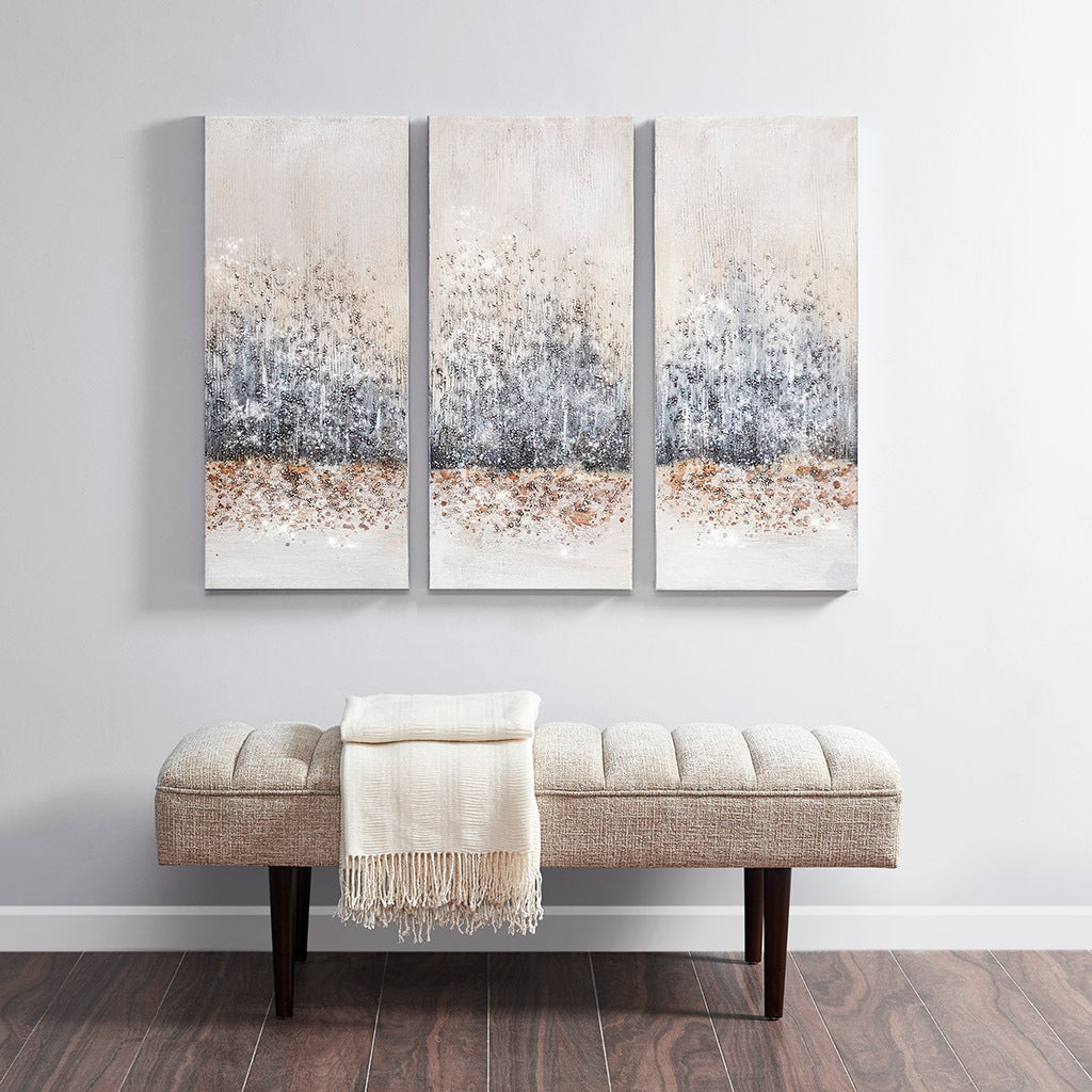 Hand Embellished 3 Piece Canvas Wall Art Set Blush Grey Acrylic