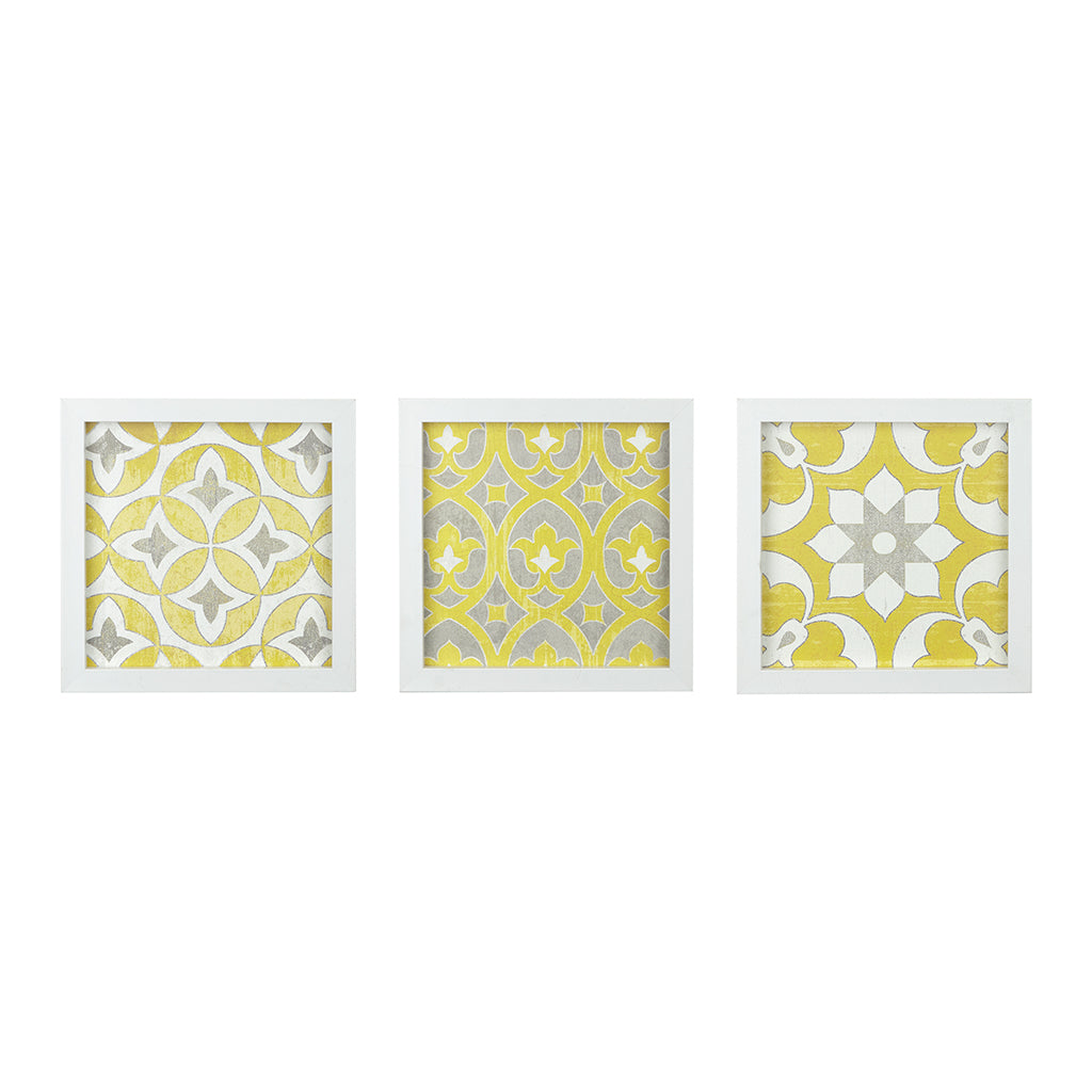 Distressed Yellow Medallion 3 Piece Wall Decor Set Yellow Mdf