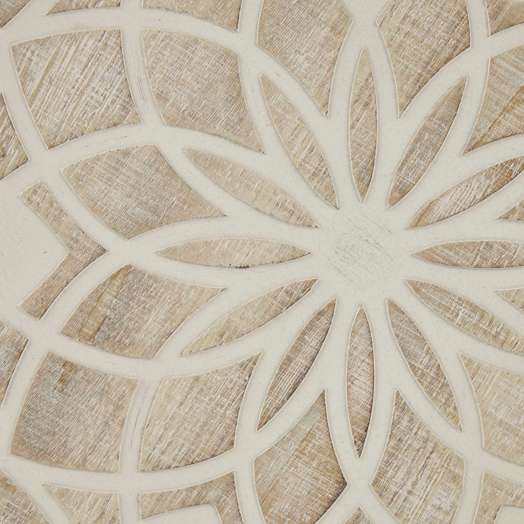 Round Two Tone Medallion Wall Decor Natural White Mdf