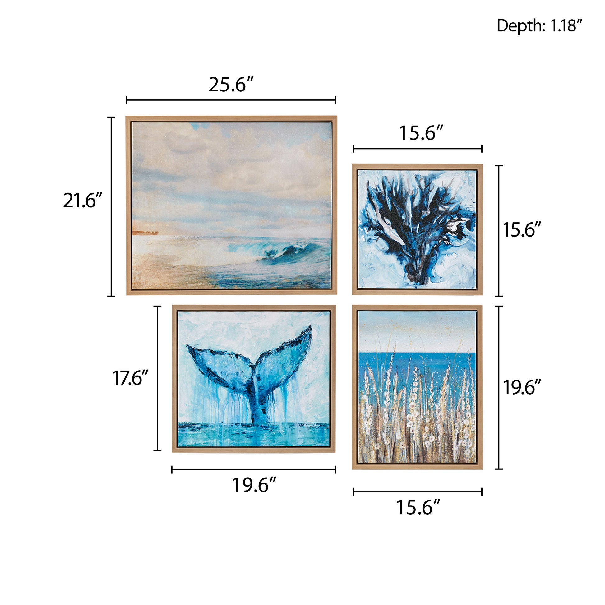 4 Piece Framed Canvas Wall Art Set Blue Mdf