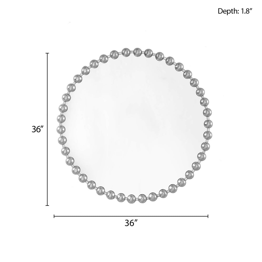 Beaded Round Wall Mirror 36"D Silver Mdf