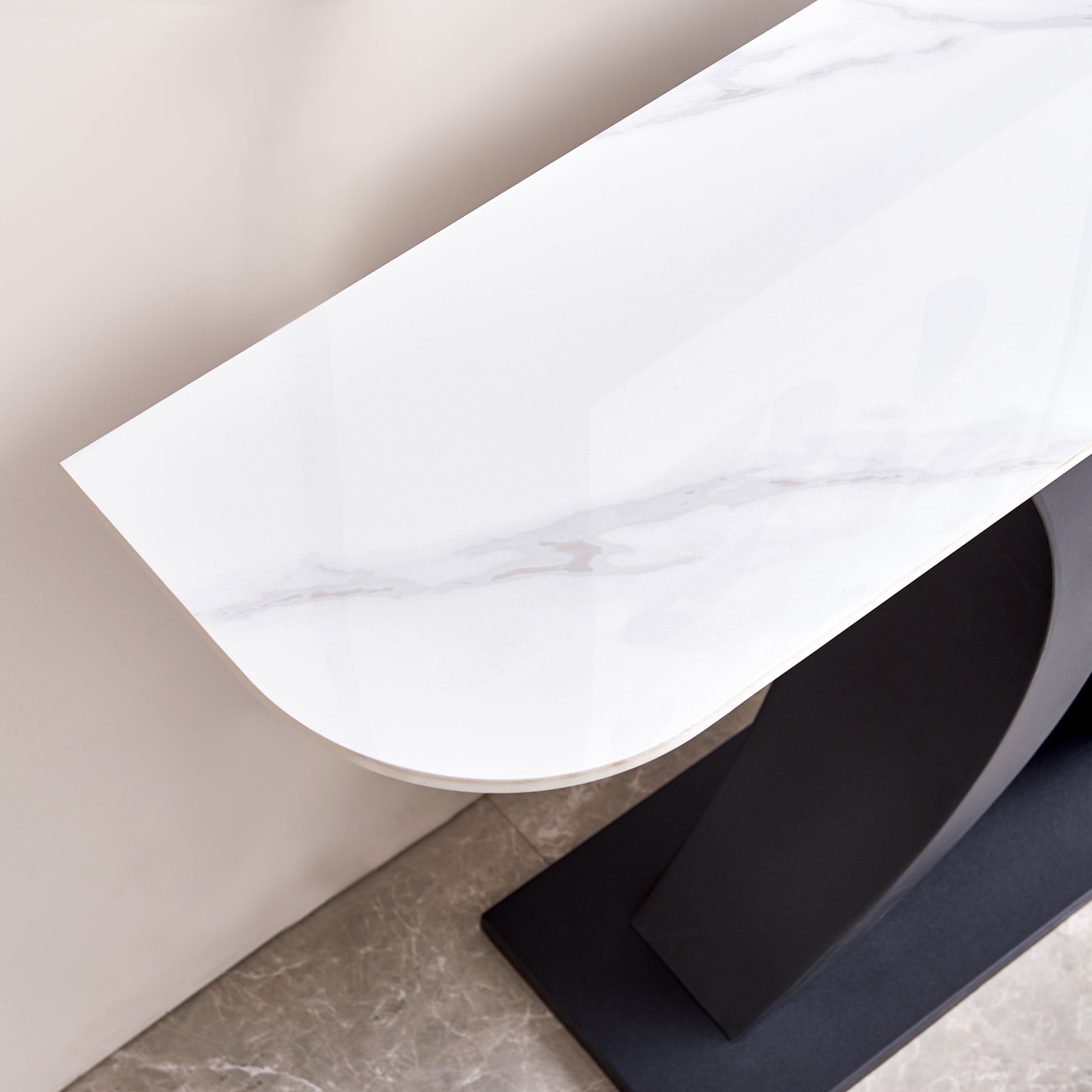 Modern Console Table, Exquisite Shape Design, Metal Frame With Adjustable Foot Pads For Entrance, Corridor, Living Room & Office. Black Black Steel