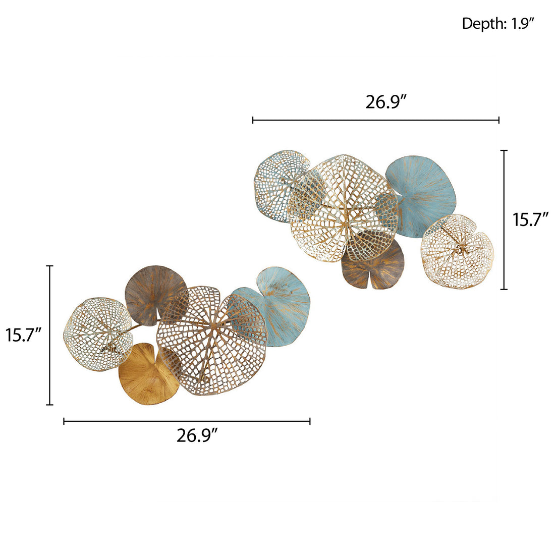 Multi Colored Lily Pad Leaves 2 Piece Metal Wall Decor Set Multi Metal