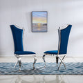 Velvet Unique Design Backrest Dining Chair With Stainless Steel Legs Set Of 2 Blue Velvet