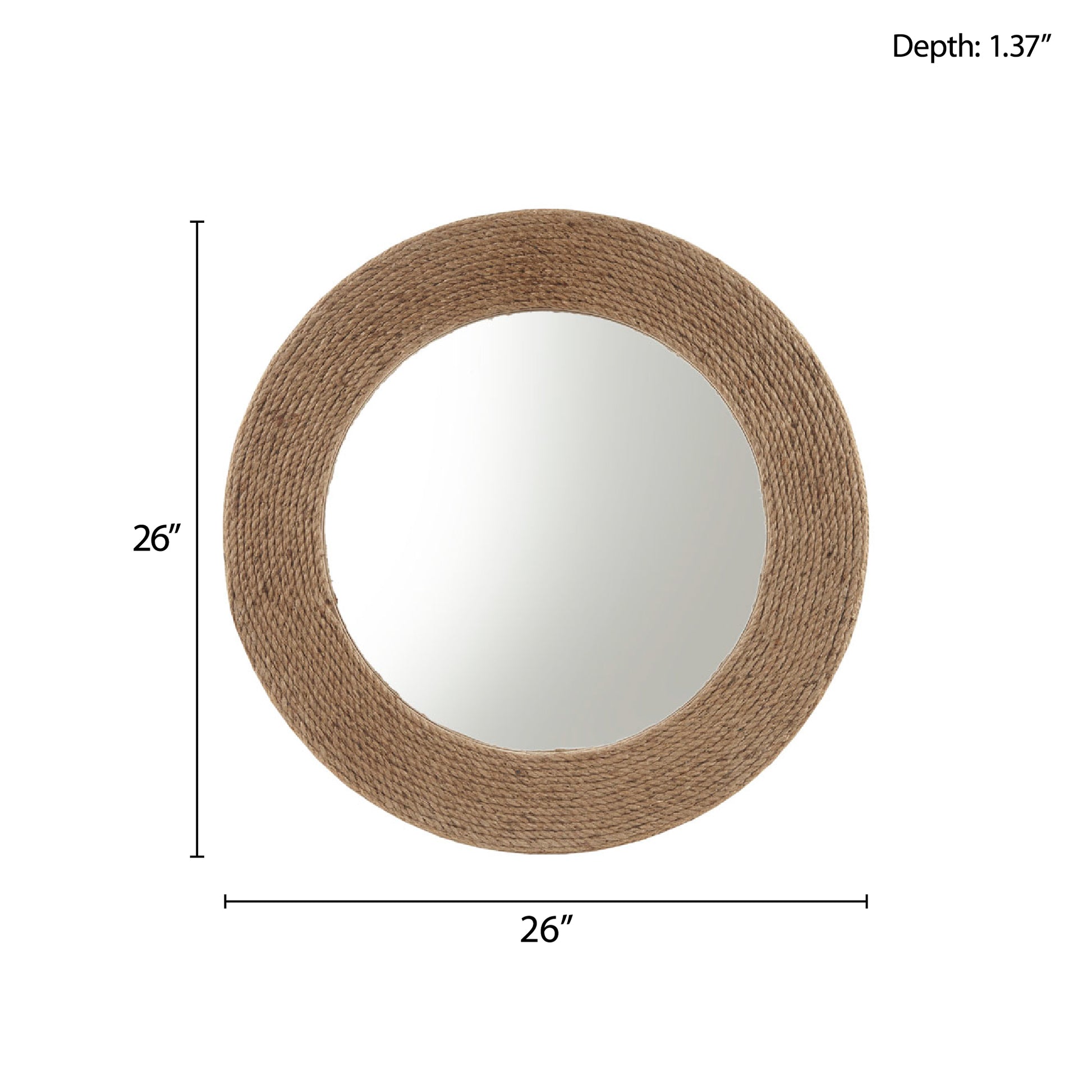 Natural Jute Rope Round Wall Mirror 26" Natural Mdf