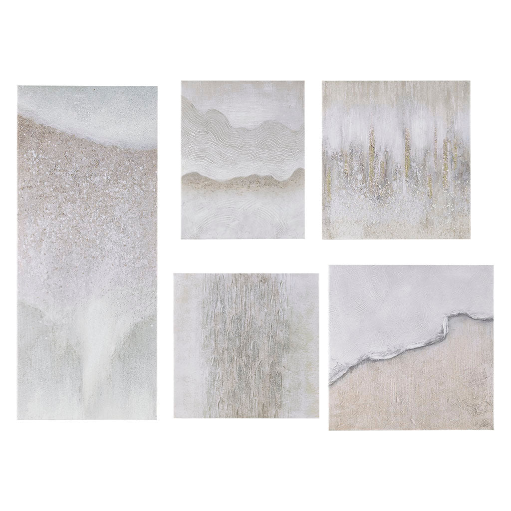 Hand Embellished Abstract 5 Piece Gallery Canvas Wall Art Set Neutral Mdf