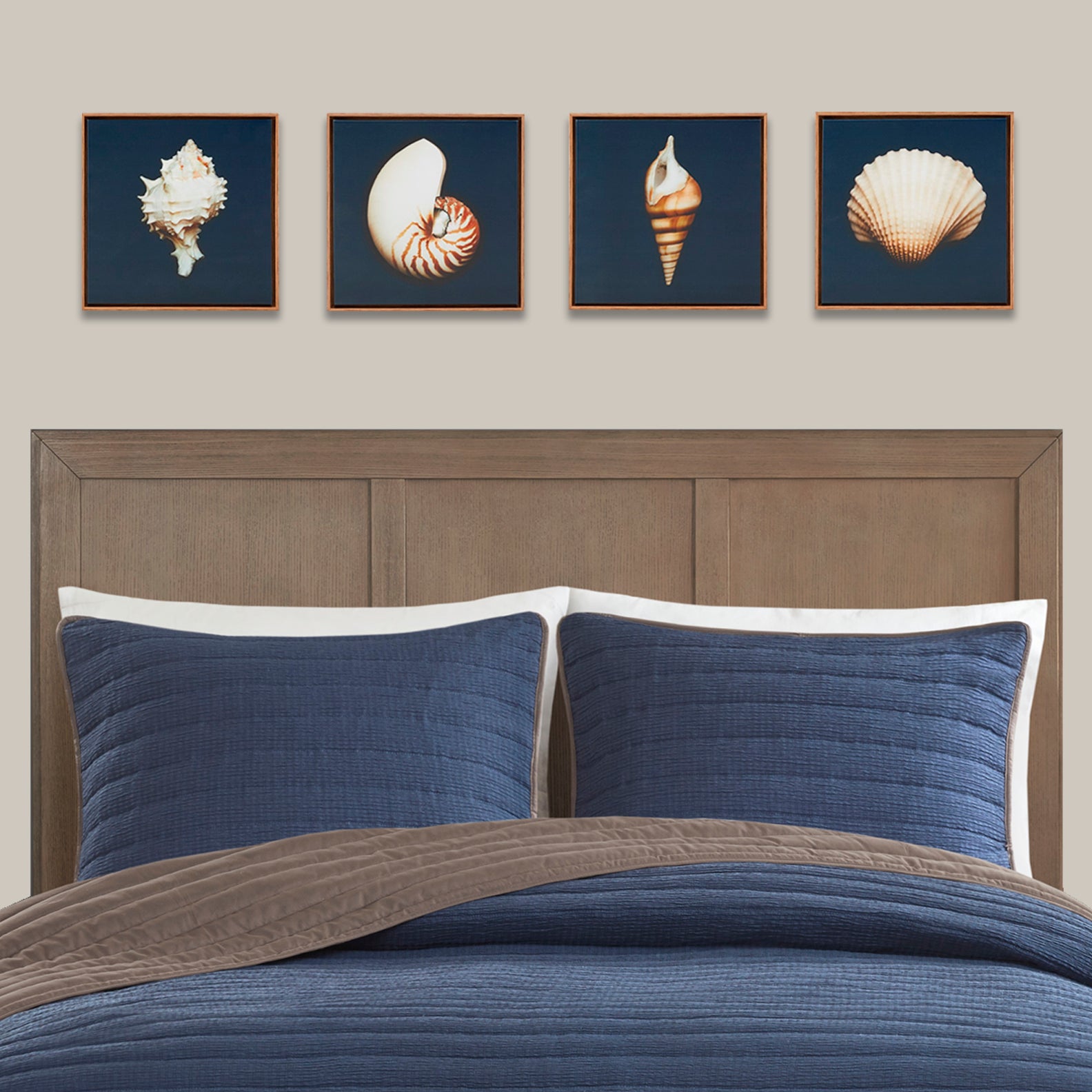 4 Piece Framed Canvas Wall Art Set Blue Mdf