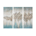 Heavily Embellished 3 Piece Canvas Wall Art Set Blue Mdf