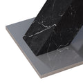 Modern Square Dining Table,Stretchable,Printed Black Marble Table Top Mdf X Shape Table Leg With Metal Base Black Mdf Steel