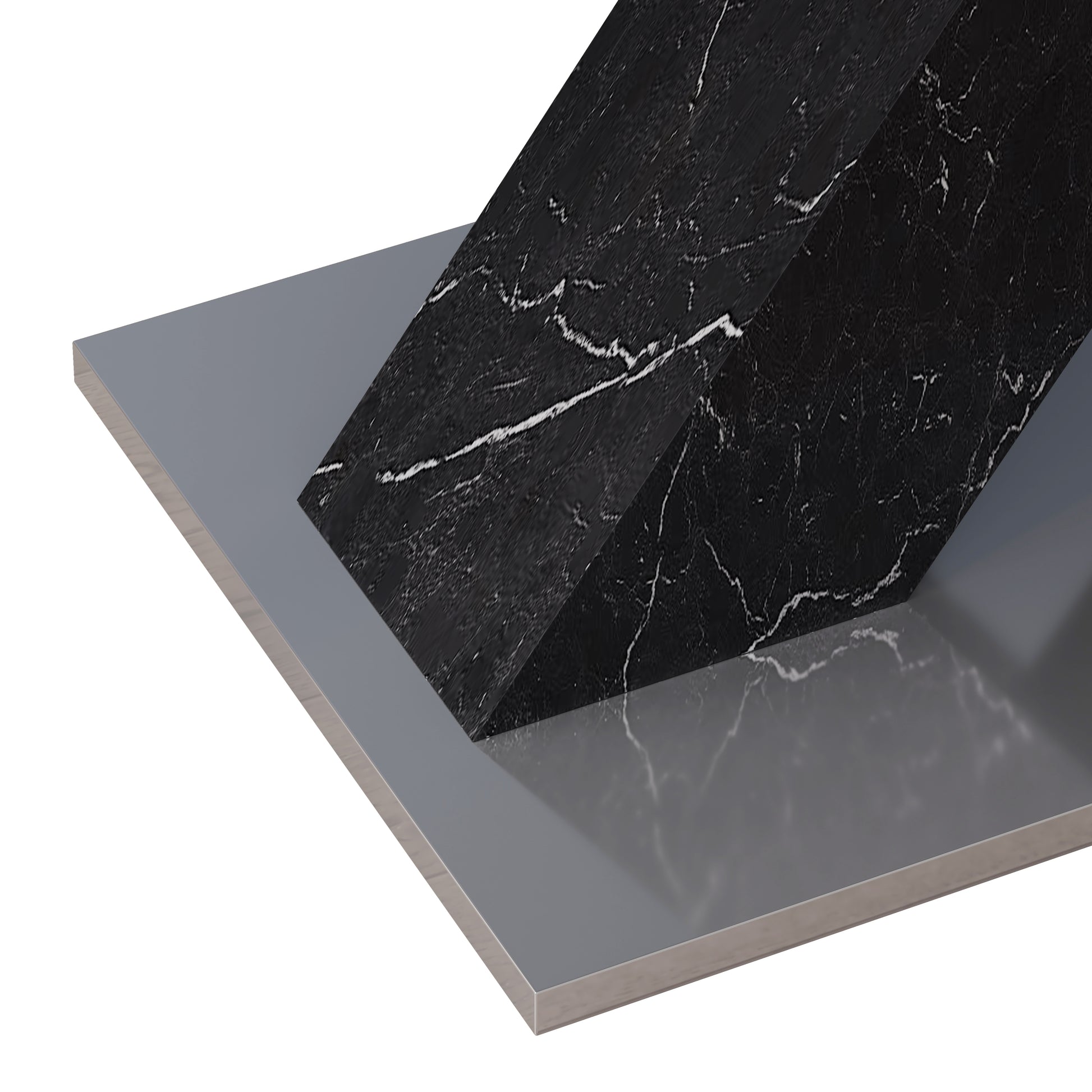 Modern Square Dining Table,Stretchable,Printed Black Marble Table Top Mdf X Shape Table Leg With Metal Base Black Mdf Steel