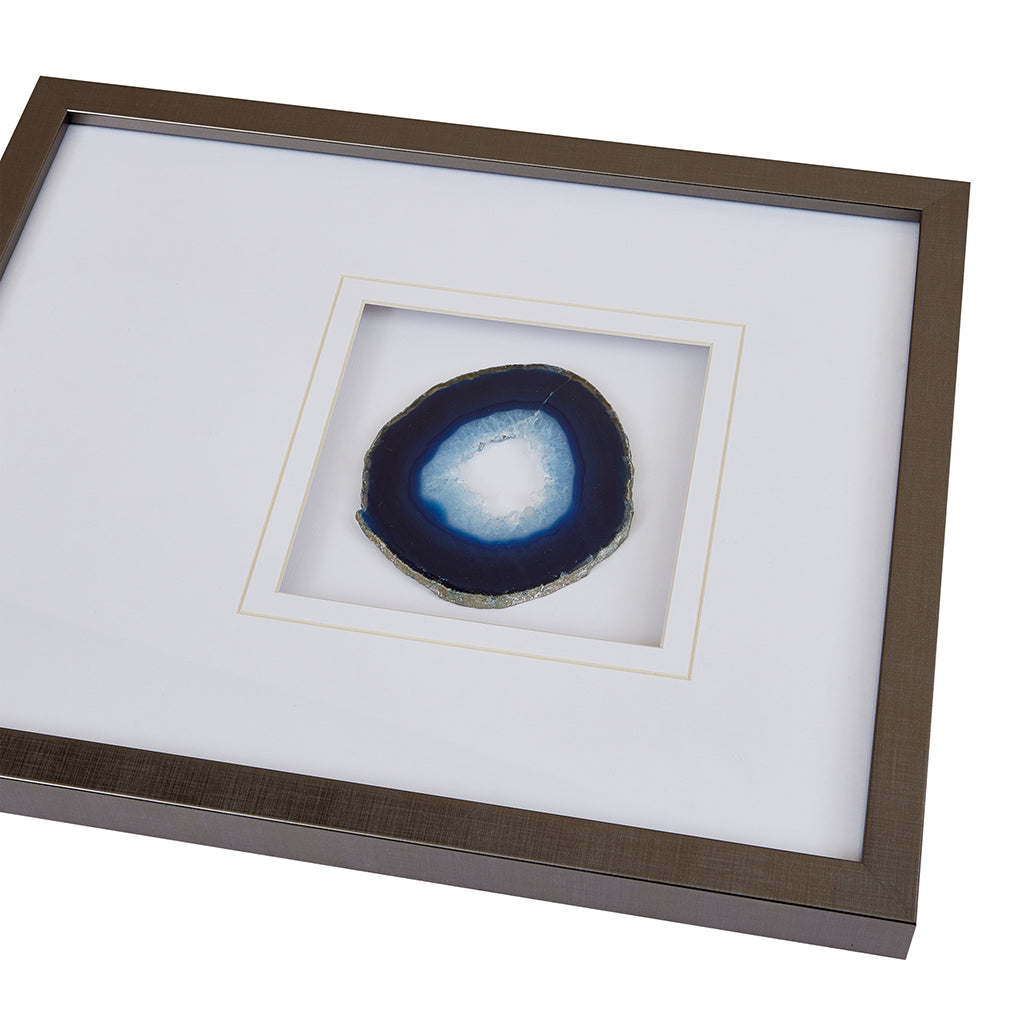 Real Stone Framed Glass And Double Matted Wall Art Blue Polyester