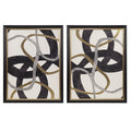 Gold Foil Abstract 2 Piece Framed Canvas Wall Art Set Black Wood