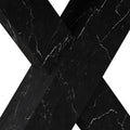 Modern Square Dining Table,Stretchable,Printed Black Marble Table Top Mdf X Shape Table Leg With Metal Base Black Mdf Steel
