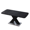 Modern Square Dining Table,Stretchable,Printed Black Marble Table Top Mdf X Shape Table Leg With Metal Base Black Mdf Steel