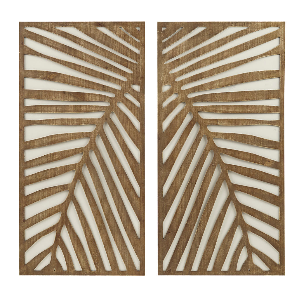 Two Tone 2 Piece Wood Panel Wall Decor Set Dark Brown Mdf