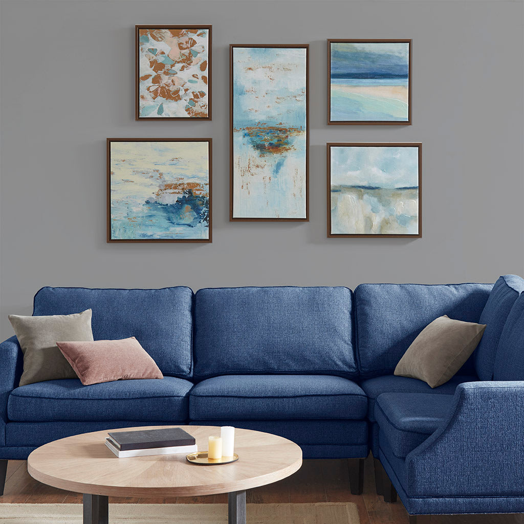 5 Piece Gallery Framed Canvas Wall Art Set Blue Multi Mdf