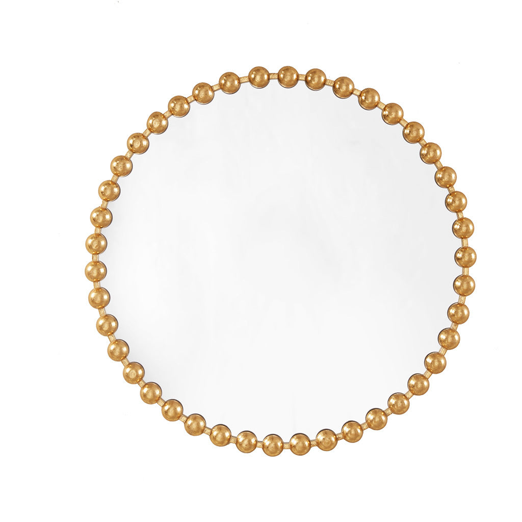 Beaded Round Wall Mirror 36"D Gold Mdf