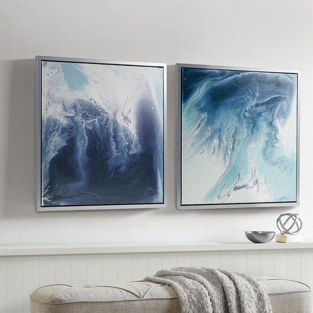 Abstract 2 Piece Framed Canvas Wall Art Set Blue Mdf