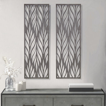 Grey Laser Cut Wood 2 Piece Panel Wall Decor Set Reclaimed Grey Mdf