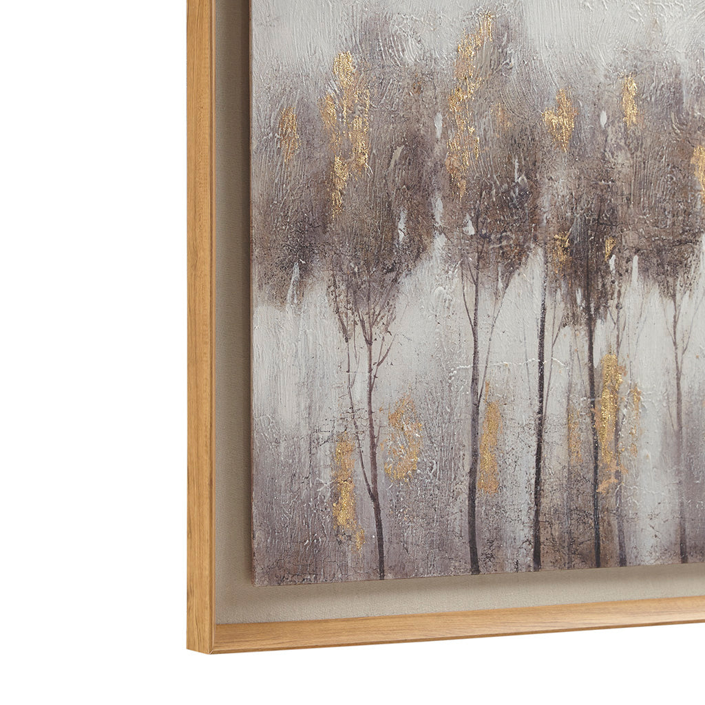 Hand Painted Abstract Landscape Framed And Matted Wall Art Grey Gold Mdf