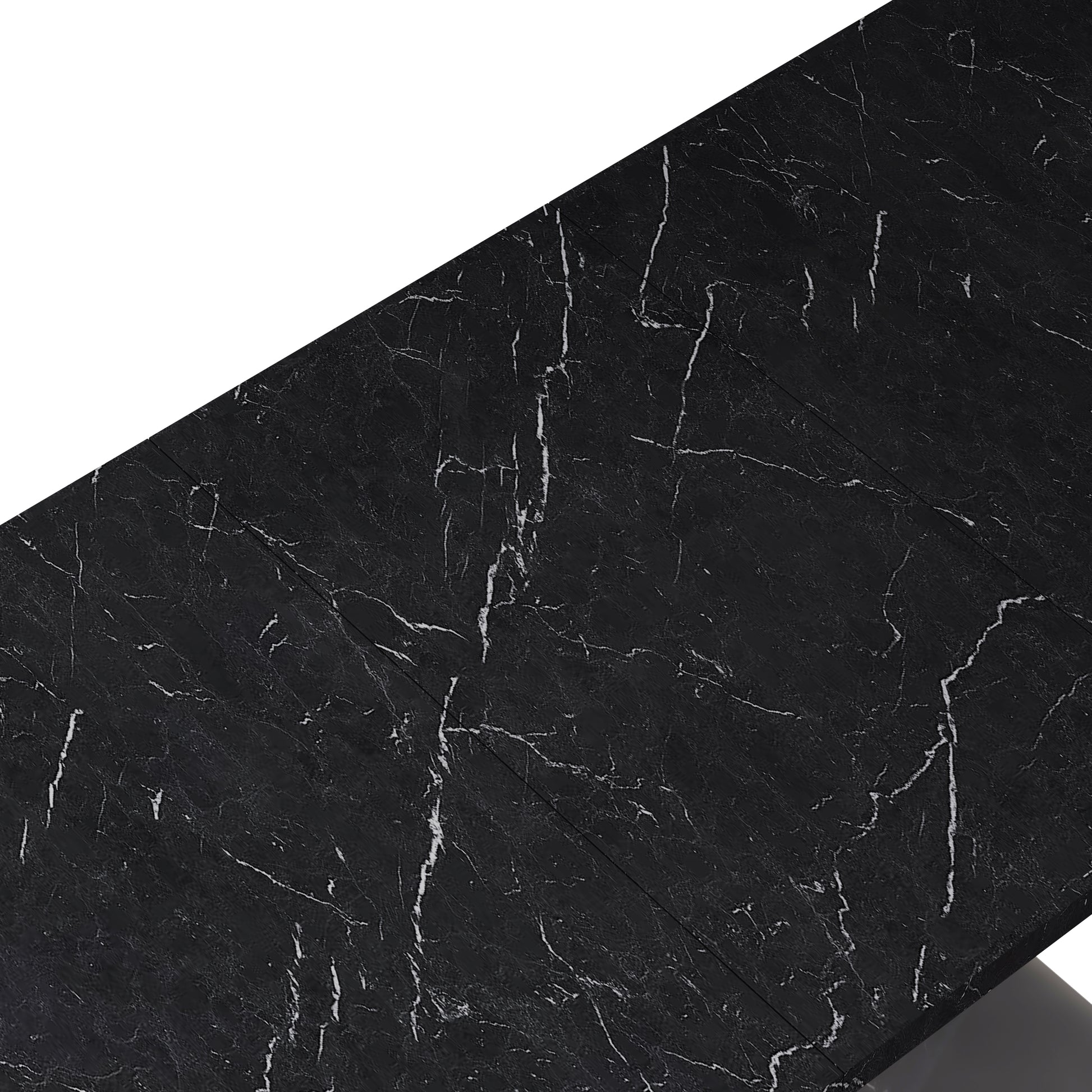 Modern Square Dining Table,Stretchable,Printed Black Marble Table Top Mdf X Shape Table Leg With Metal Base Black Mdf Steel