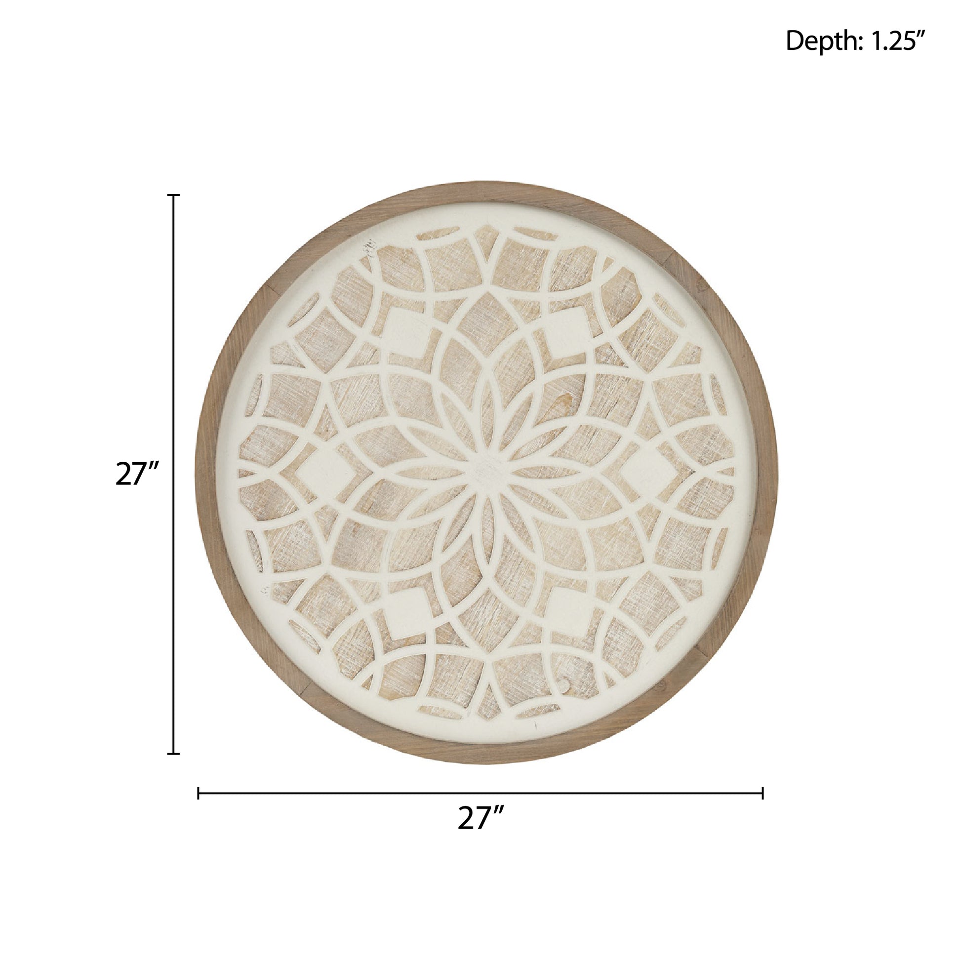 Round Two Tone Medallion Wall Decor Natural White Mdf