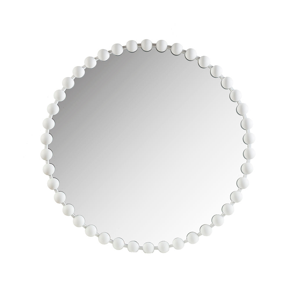 Beaded Round Wall Mirror 36"D White Mdf