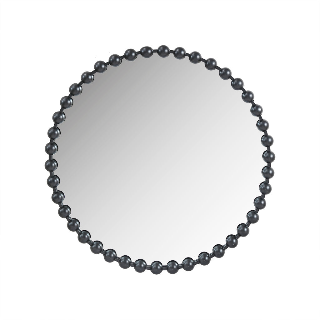 Beaded Round Wall Mirror 36"D Black Mdf