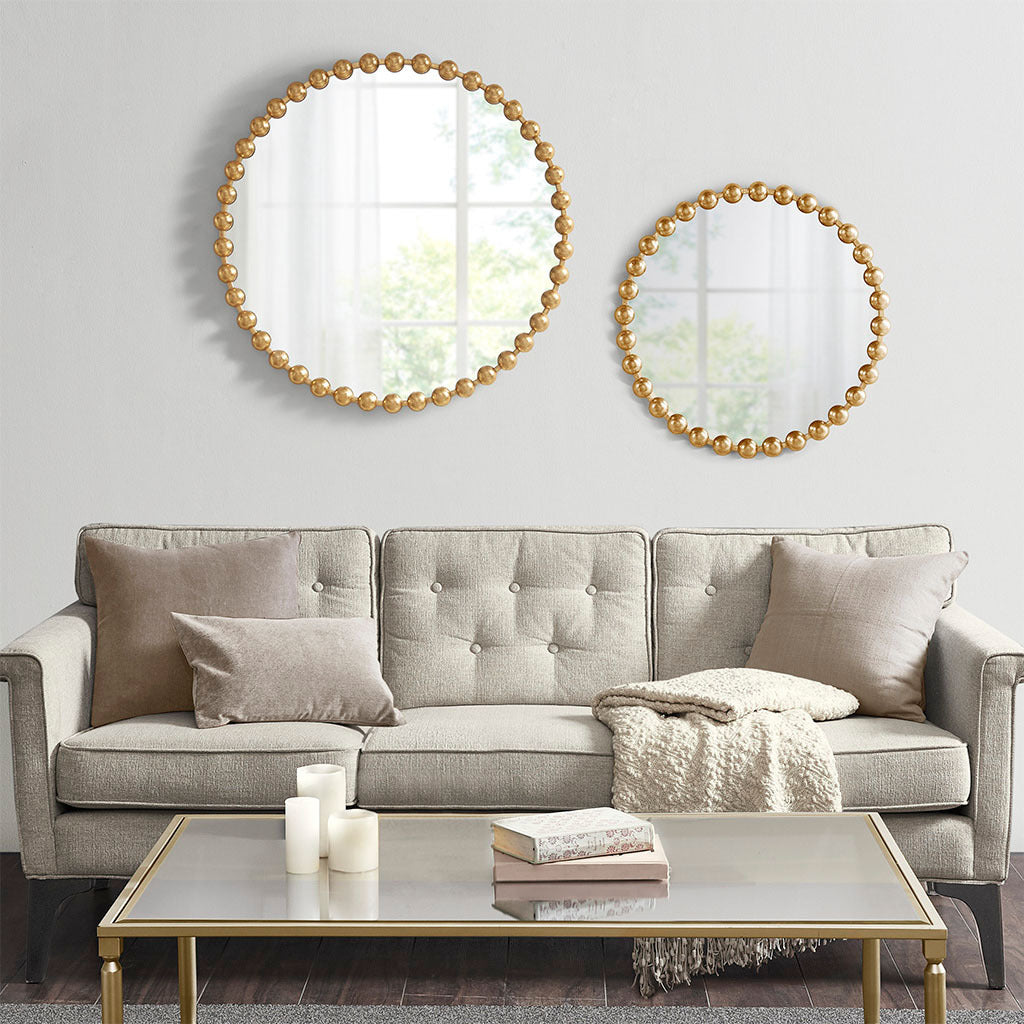 Beaded Round Wall Mirror 36"D Gold Mdf