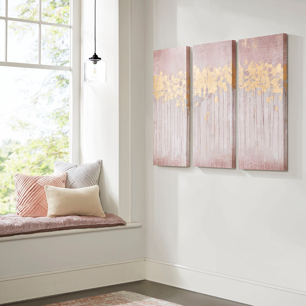 Gold Foil Abstract 3 Piece Canvas Wall Art Set Blush Mdf