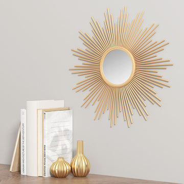 Sunburst Wall Decor Mirror 14.5"D Gold Mdf