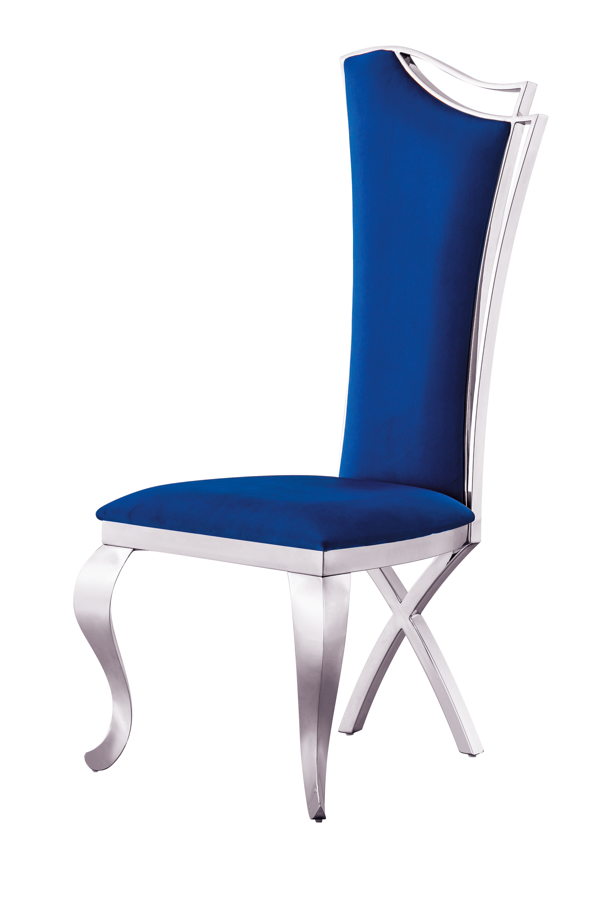 Velvet Unique Design Backrest Dining Chair With Stainless Steel Legs Set Of 2 Blue Velvet